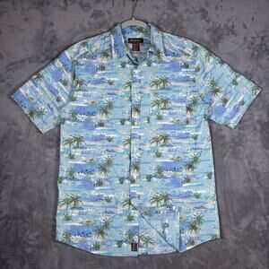 Ariat Edwin Hawaiian Shirt Blue Palm Tree Beach Print Men’s S